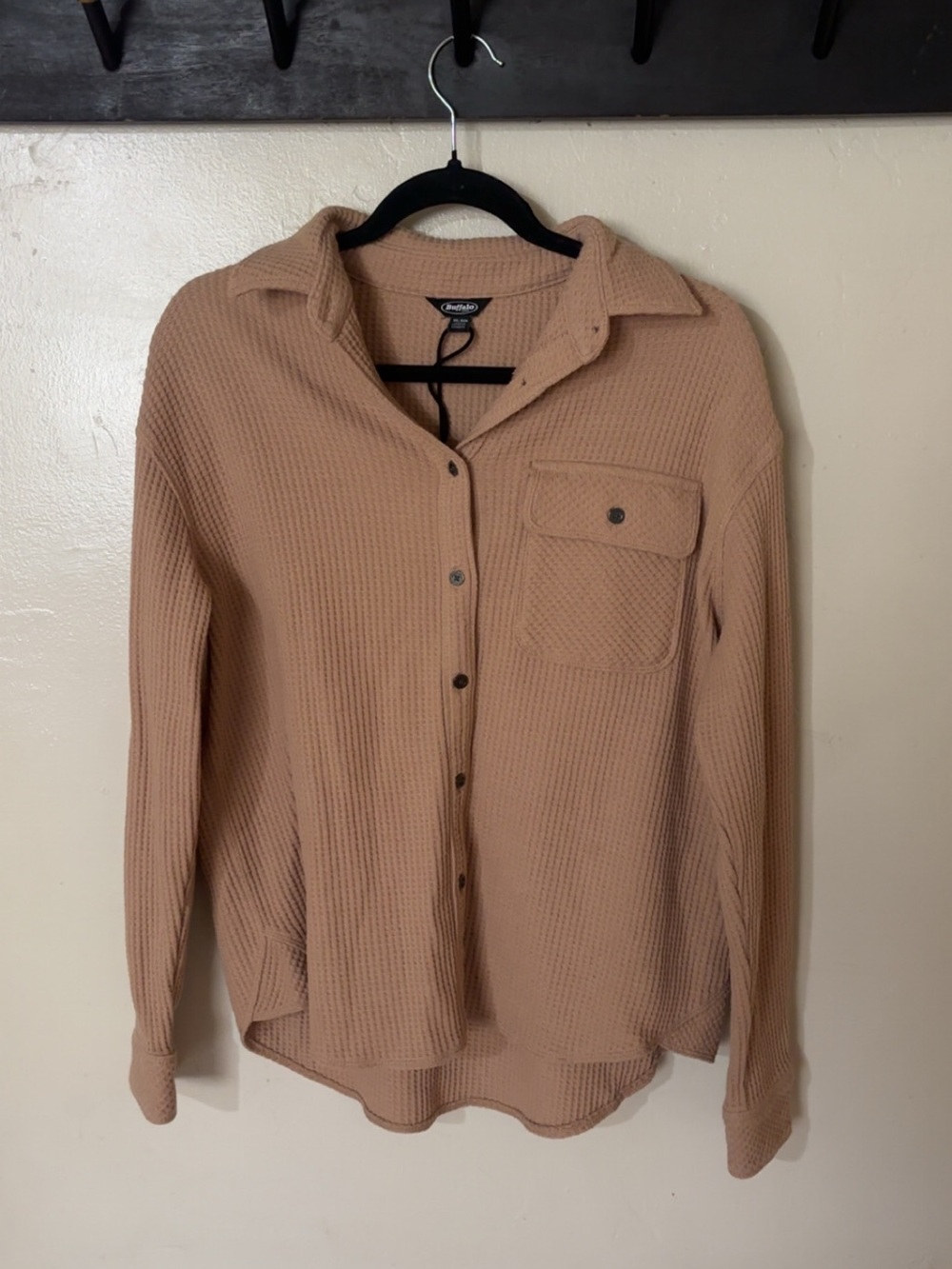 Buffalo David Bitton Tan Waffle Knit Button-Down Shirt